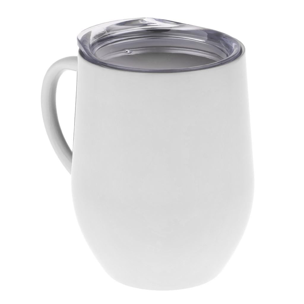 Insulated mug Stainless Steel Tumbler 12 oz Wine Cup with Handle White