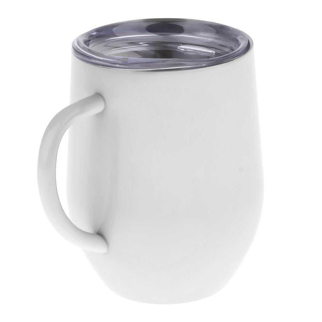 Insulated mug Stainless Steel Tumbler 12 oz Wine Cup with Handle White