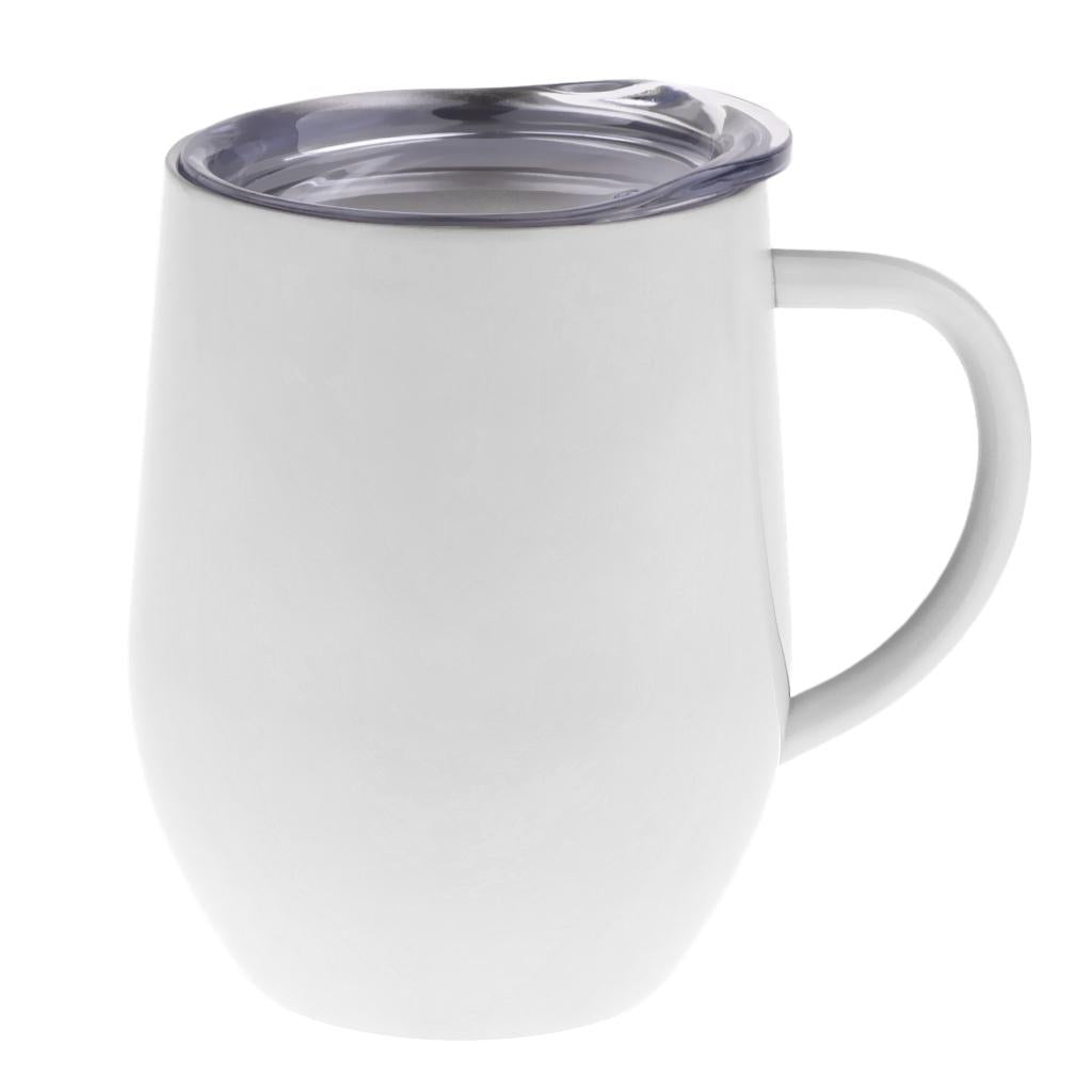 Insulated mug Stainless Steel Tumbler 12 oz Wine Cup with Handle White