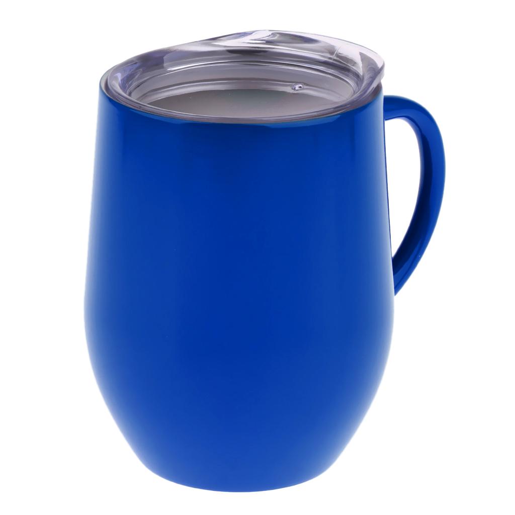 Insulated mug Stainless Steel Tumbler 12 oz Wine Cup with Handle Blue
