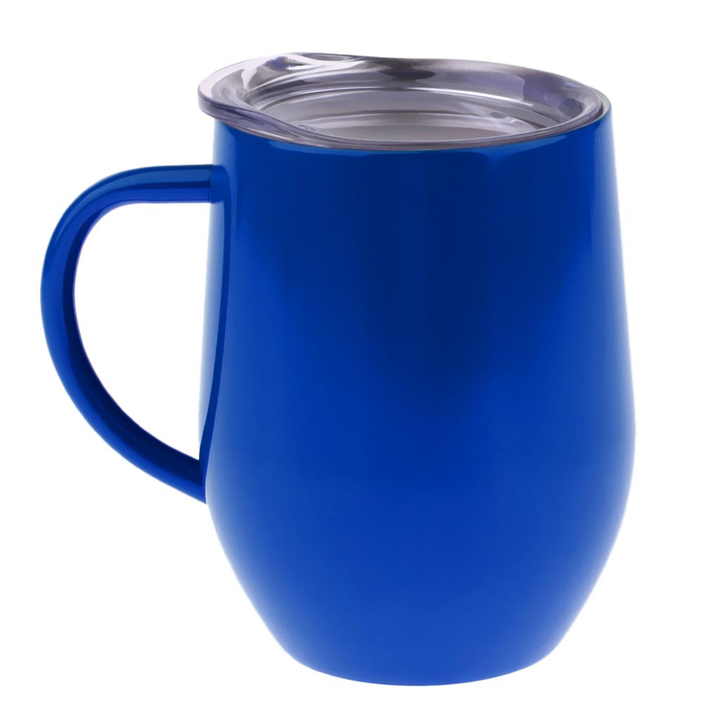 Insulated mug Stainless Steel Tumbler 12 oz Wine Cup with Handle Blue