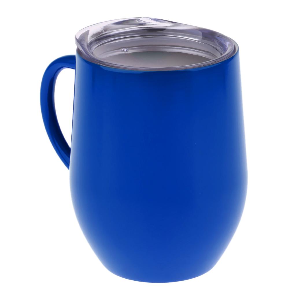 Insulated mug Stainless Steel Tumbler 12 oz Wine Cup with Handle Blue