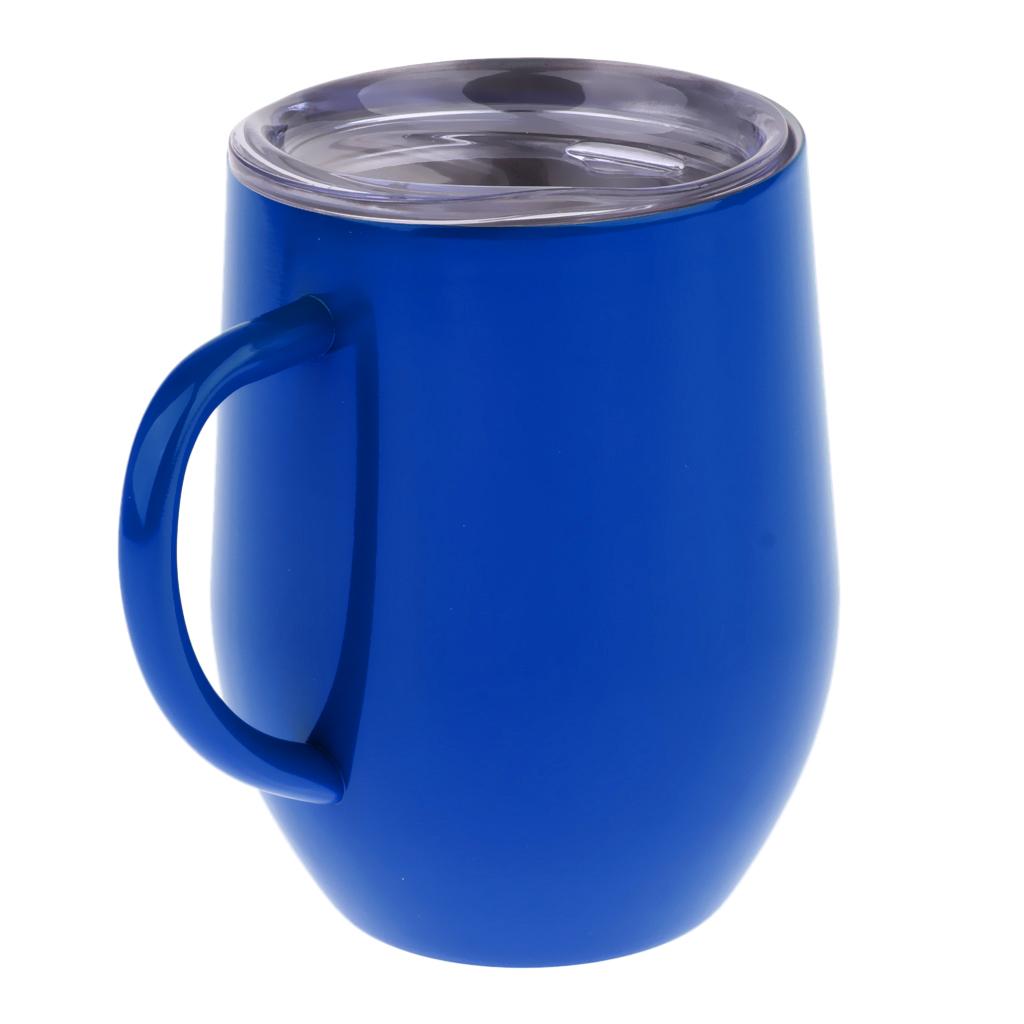 Insulated mug Stainless Steel Tumbler 12 oz Wine Cup with Handle Blue