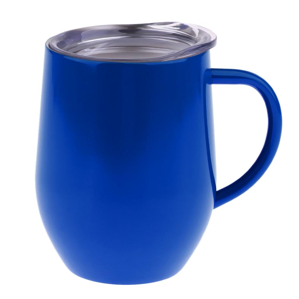 Insulated mug Stainless Steel Tumbler 12 oz Wine Cup with Handle Blue