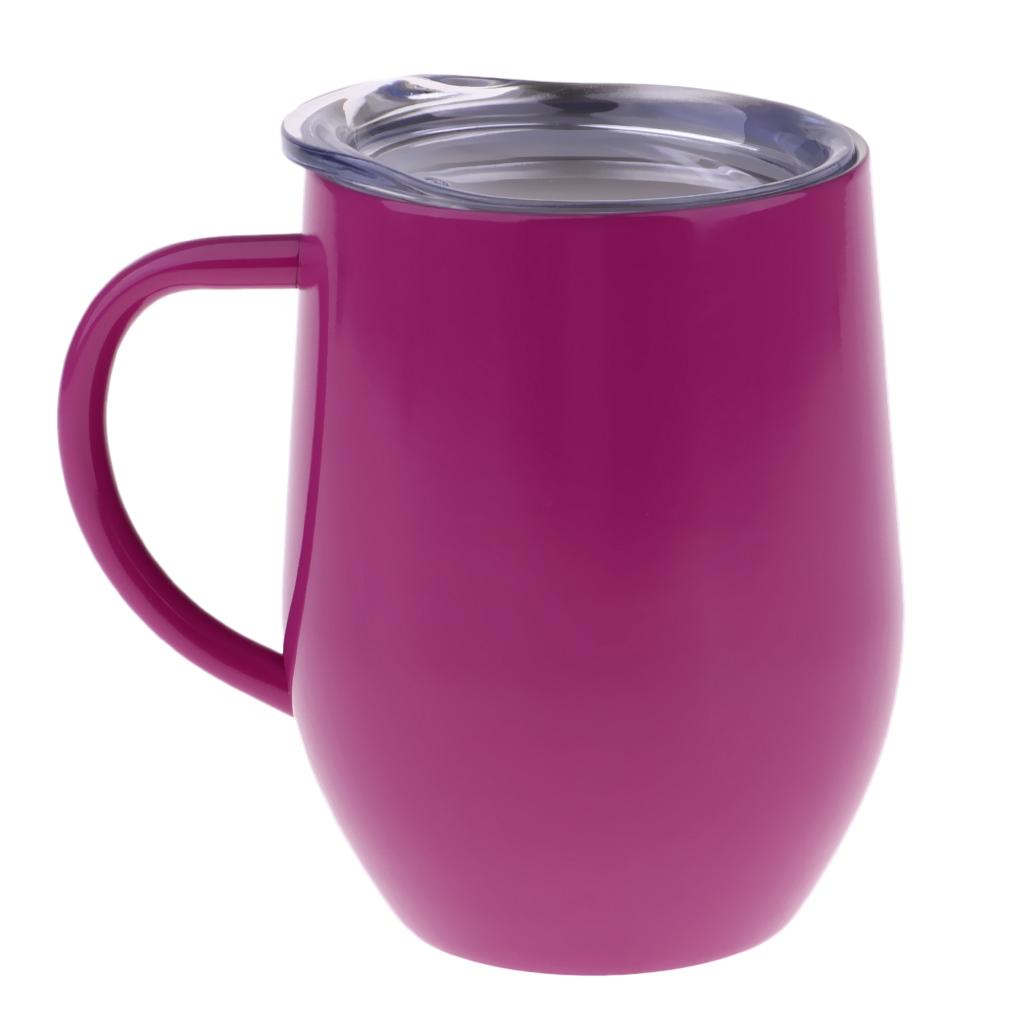 Insulated mug Stainless Steel Tumbler 12 oz Wine Cup with Handle Purple