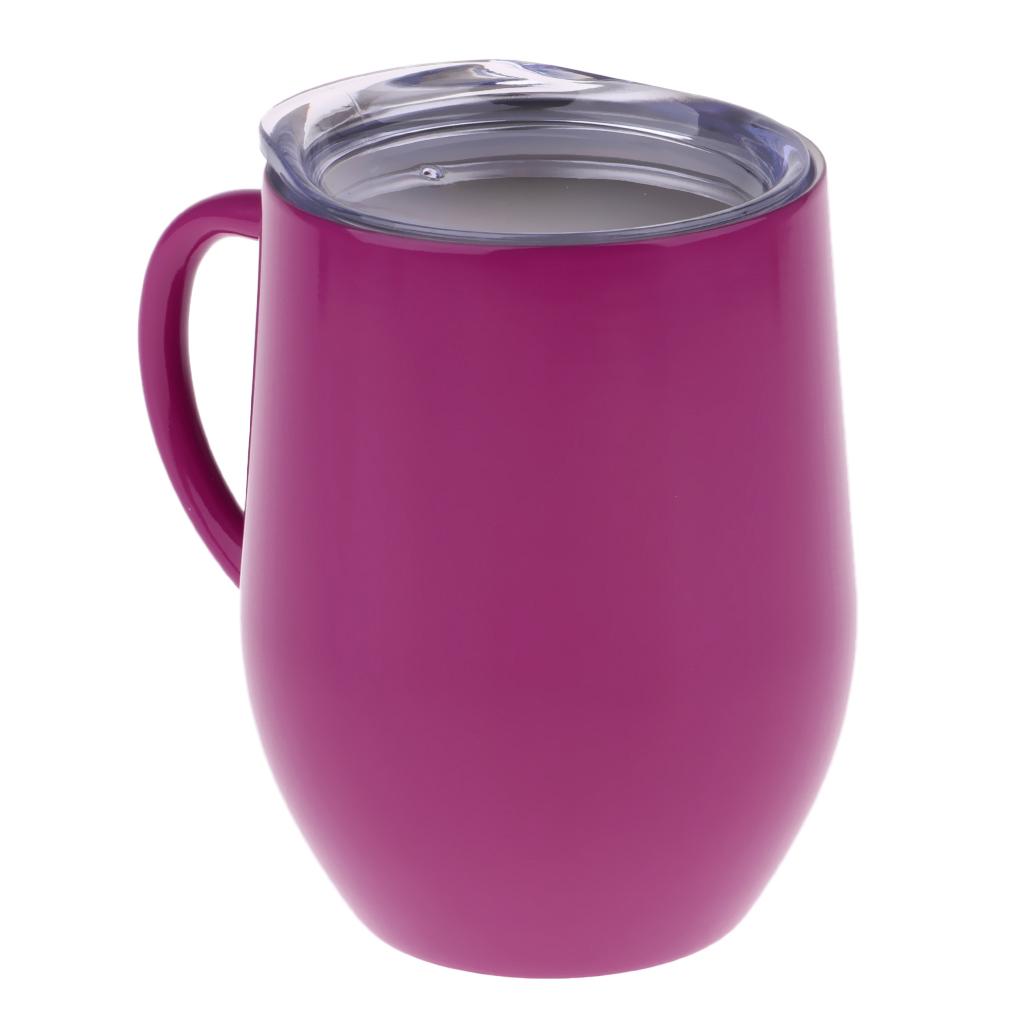 Insulated mug Stainless Steel Tumbler 12 oz Wine Cup with Handle Purple