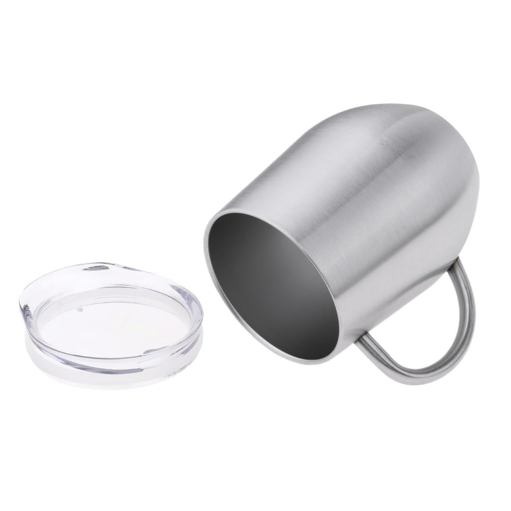 Insulated mug Stainless Steel Tumbler 12 oz Wine Cup with Handle Silver