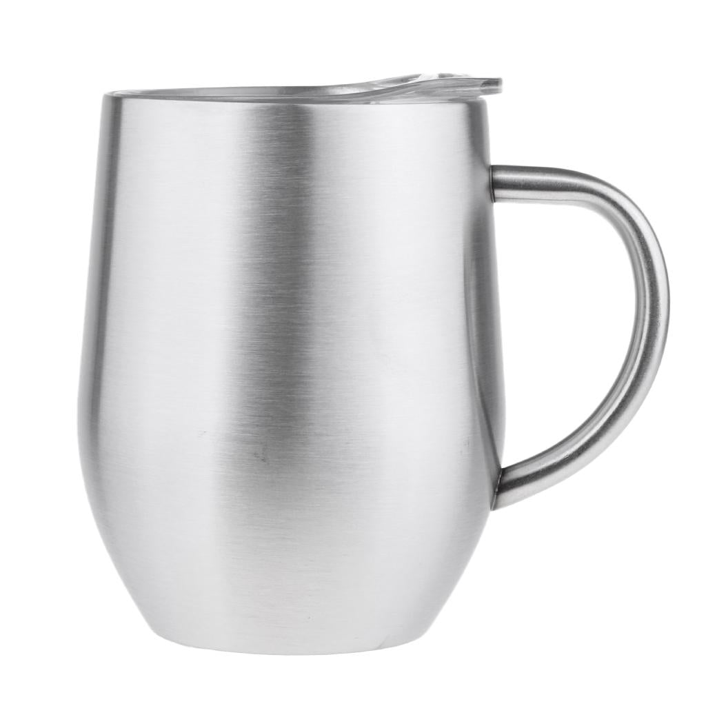 Insulated mug Stainless Steel Tumbler 12 oz Wine Cup with Handle Silver