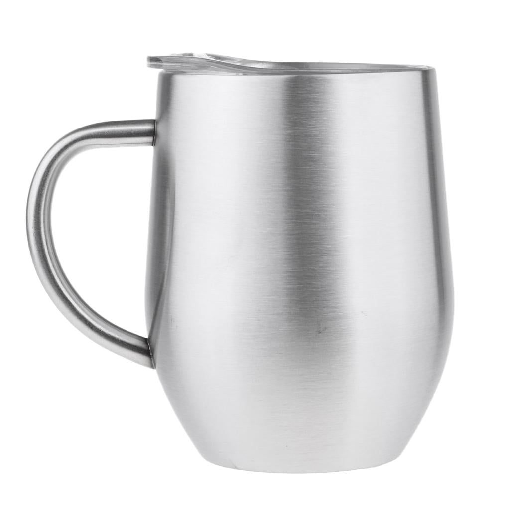 Insulated mug Stainless Steel Tumbler 12 oz Wine Cup with Handle Silver
