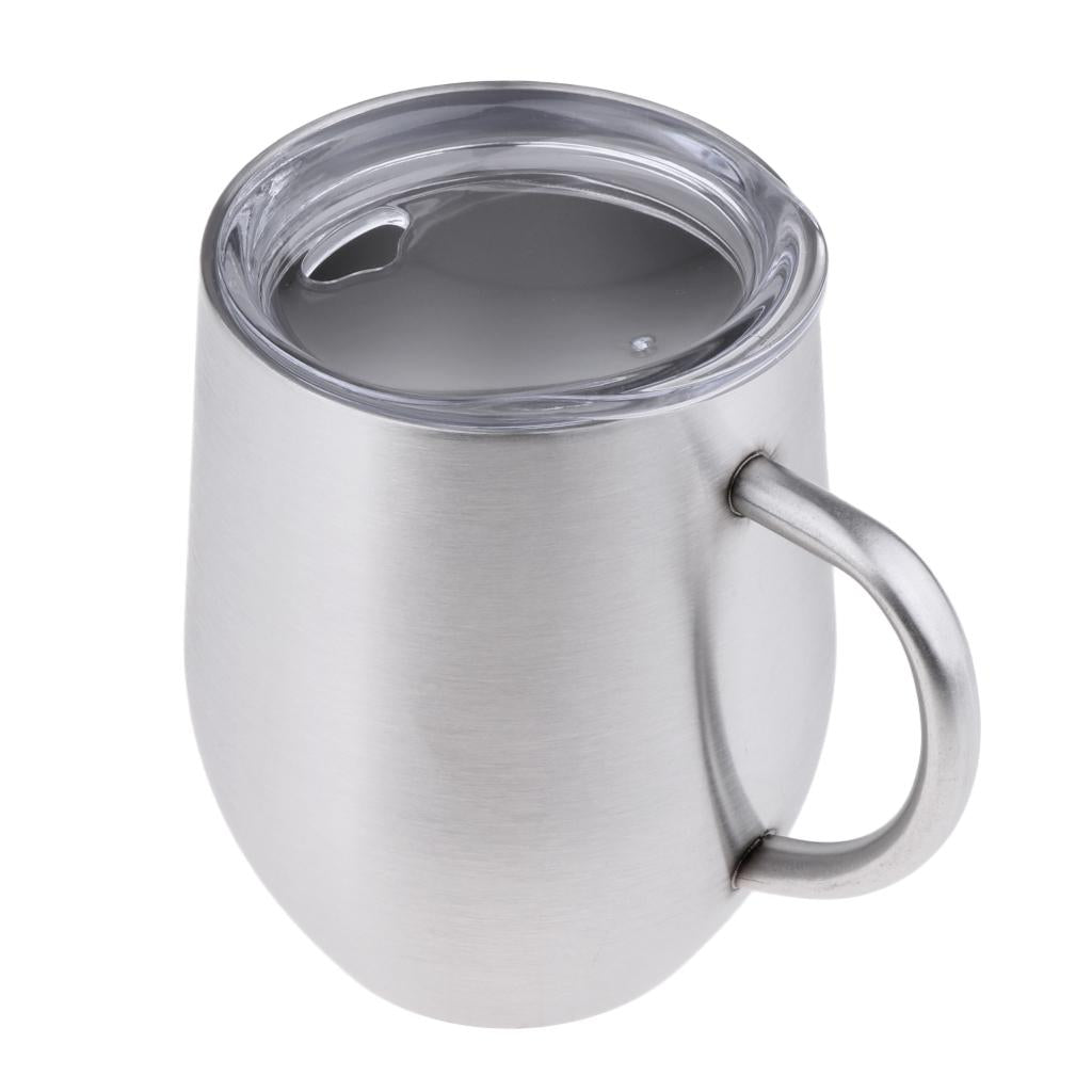 Insulated mug Stainless Steel Tumbler 12 oz Wine Cup with Handle Silver
