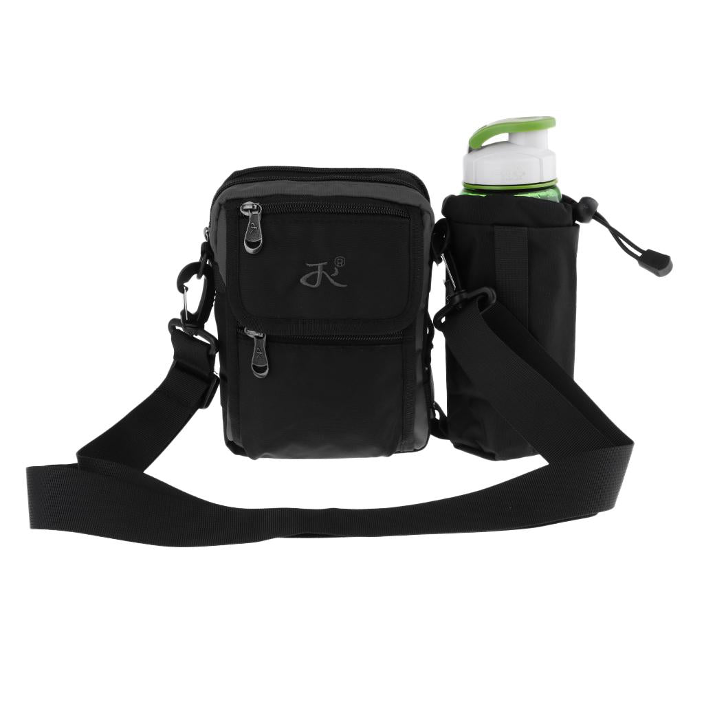 Waist Fanny Pack Water Bottle Holder Hip Belt Bum Shoulder Bag Gray