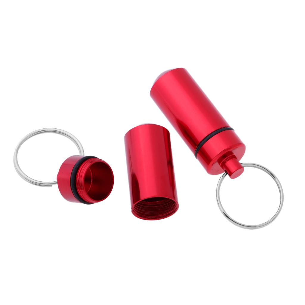 4x2Pcs Waterproof Aluminum Pill Box Case Bottle Cache Drug Holder Keychain Round Red