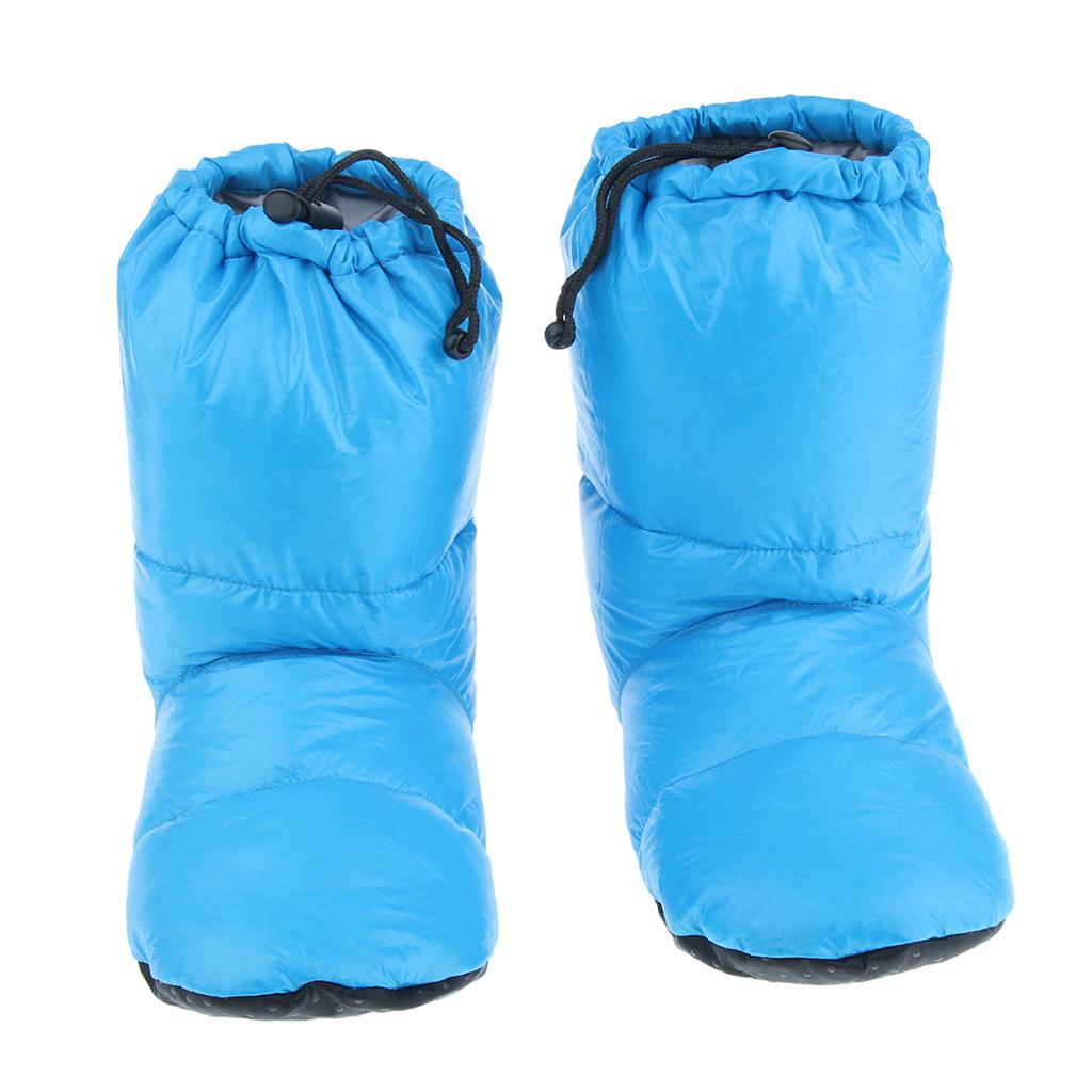White Goose Down Slippers Winter Warm Camping Tent Foot Booties Blue XL