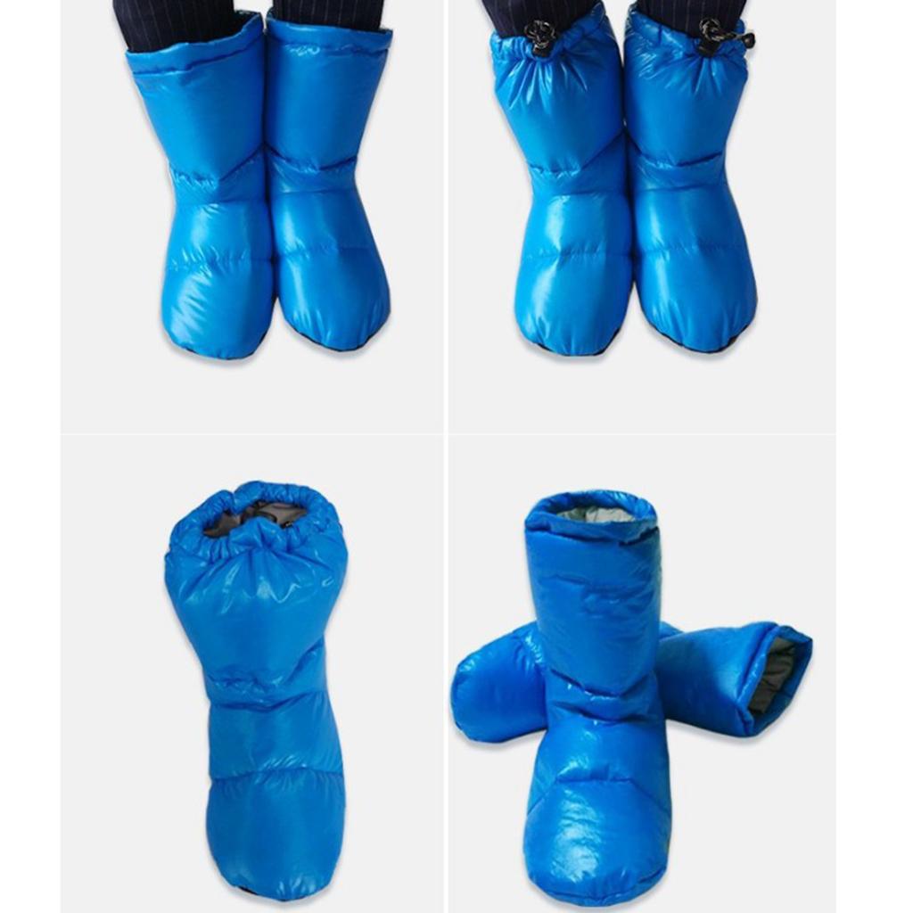 White Goose Down Slippers Winter Warm Camping Tent Foot Booties Blue XL