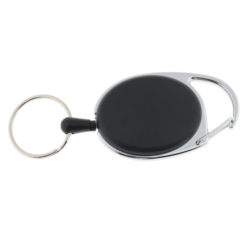 Retractable Keychain Carabiner Badge Recoil Reel Key Ring Holder Clip Black