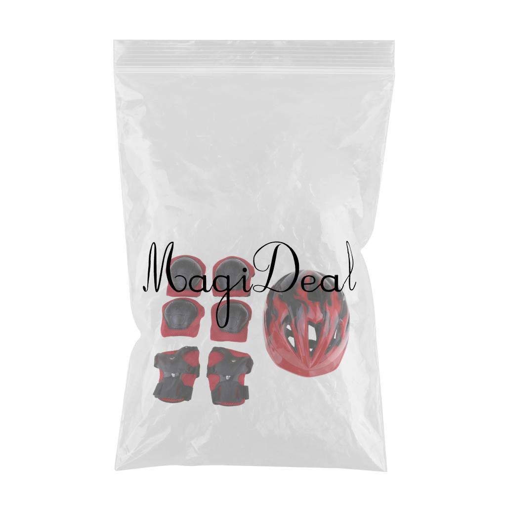 Boys Girls Kids Safety Helmet Knee Elbow and Wrist Pads Set S Red