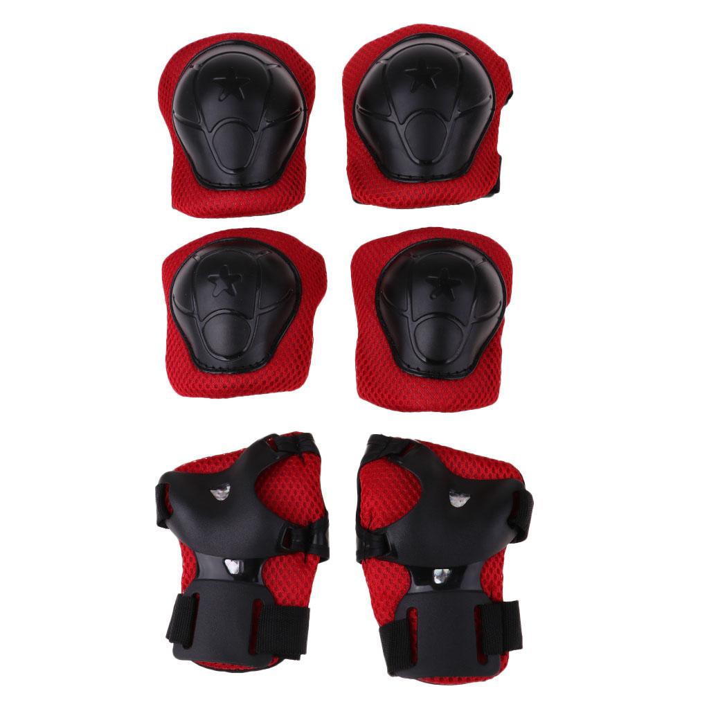 Boys Girls Kids Safety Helmet Knee Elbow and Wrist Pads Set S Red