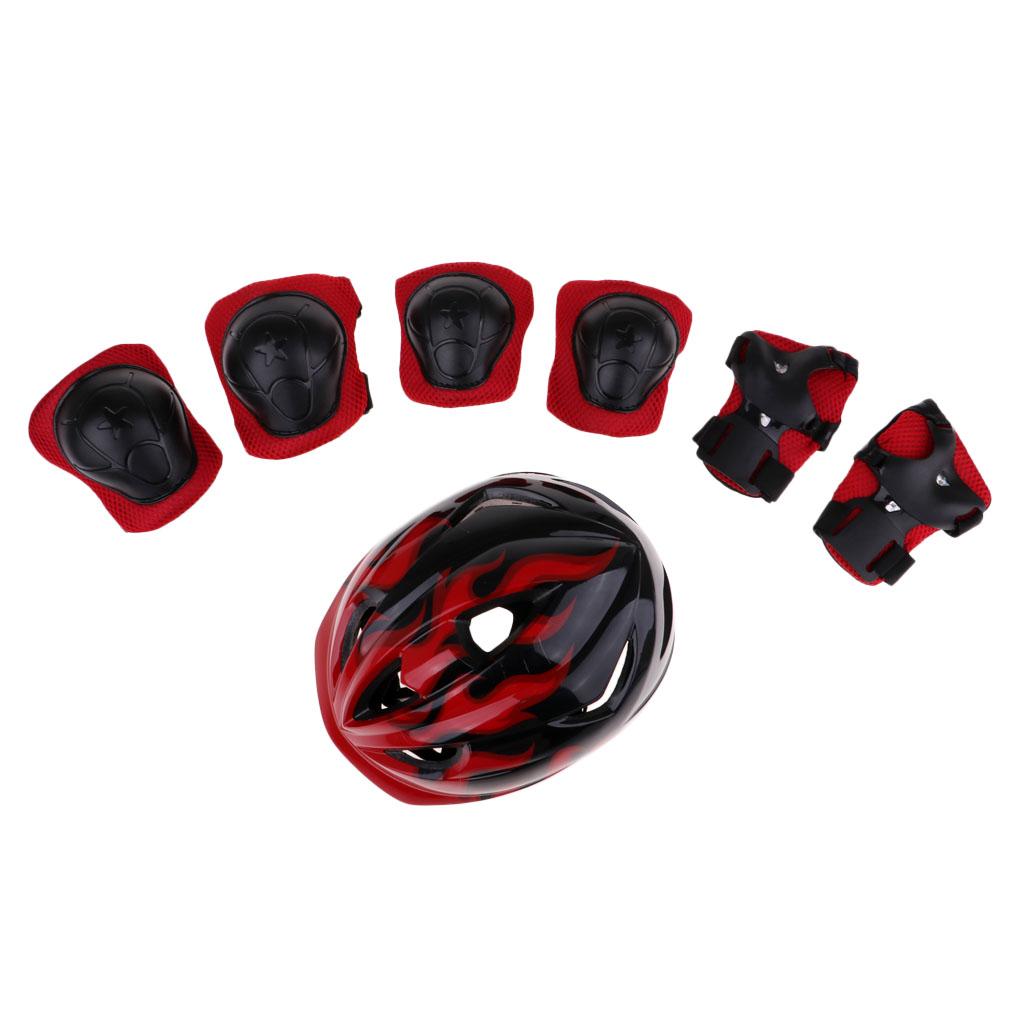Boys Girls Kids Safety Helmet Knee Elbow and Wrist Pads Set S Red