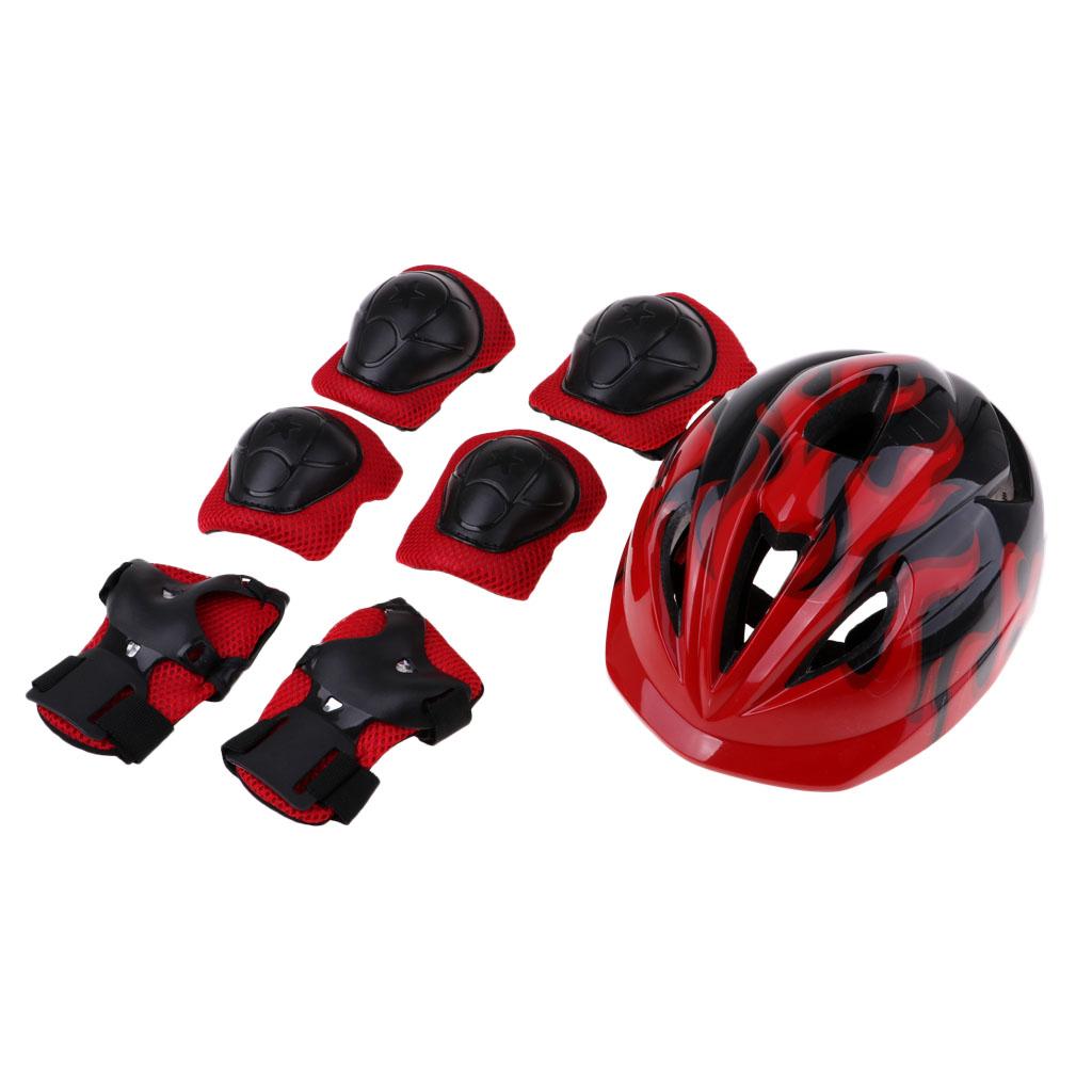 Boys Girls Kids Safety Helmet Knee Elbow and Wrist Pads Set S Red