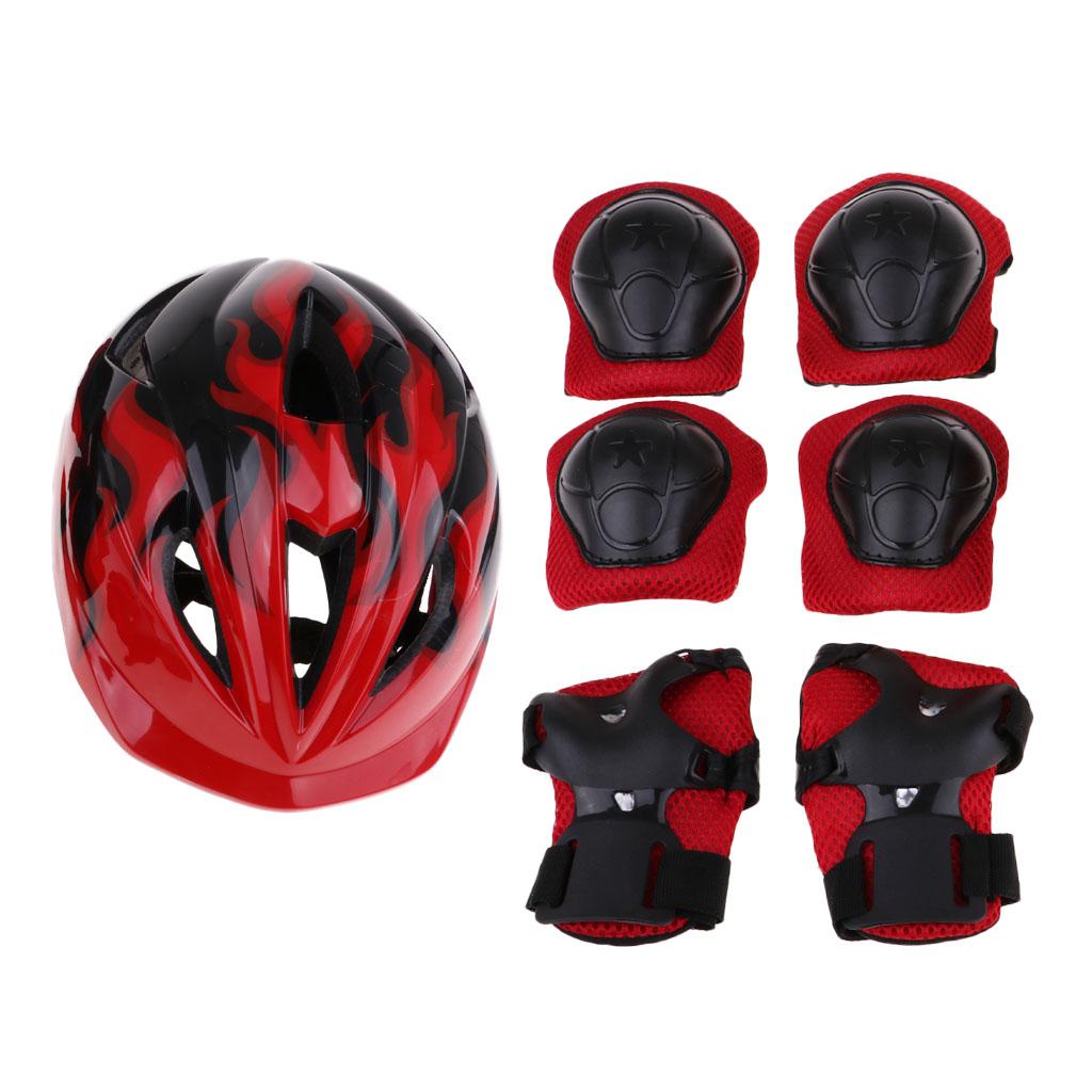 Boys Girls Kids Safety Helmet Knee Elbow and Wrist Pads Set S Red