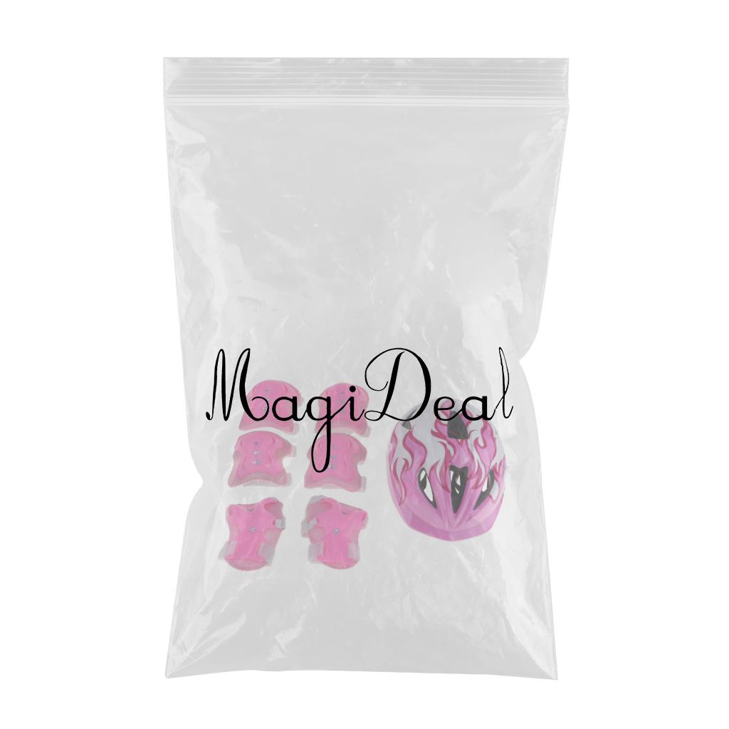 Boys Girls Kids Safety Helmet Knee Elbow and Wrist Pads Set M Pink