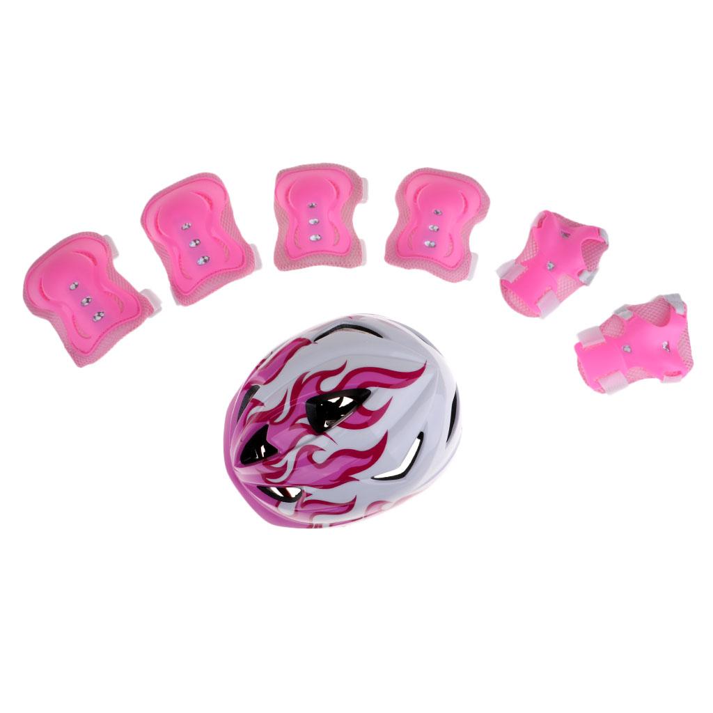 Boys Girls Kids Safety Helmet Knee Elbow and Wrist Pads Set M Pink