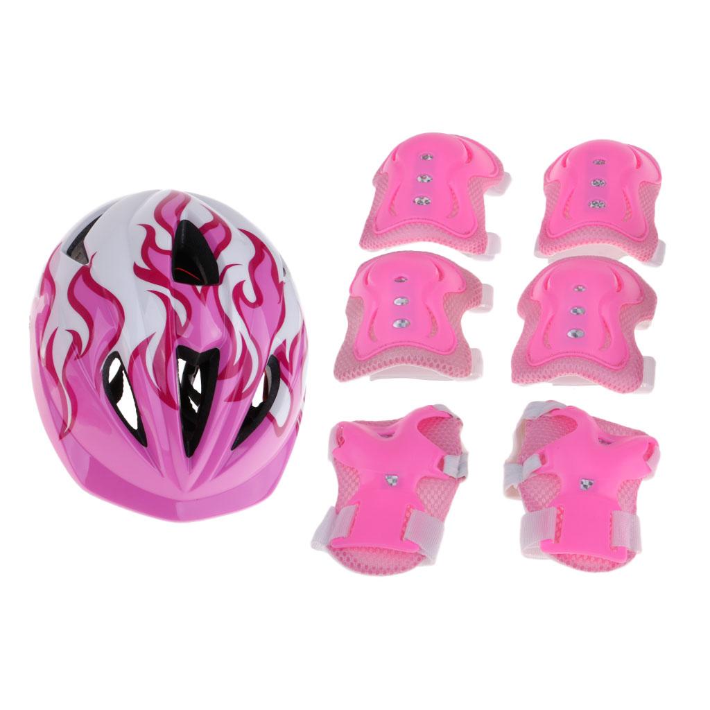 Boys Girls Kids Safety Helmet Knee Elbow and Wrist Pads Set M Pink