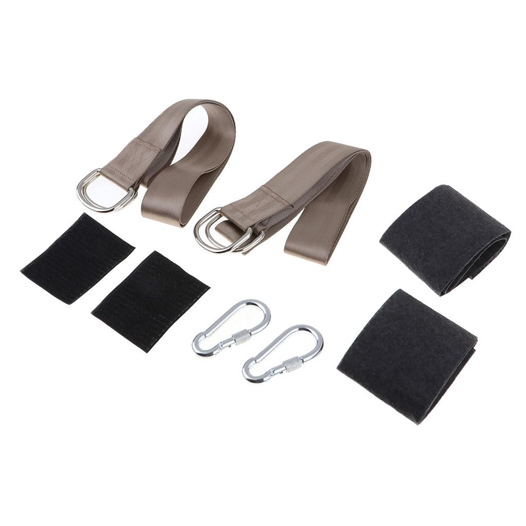 Nylon Hanging Hammock Tree Straps Belt Kit with 2 Carabiner Buckle Rice