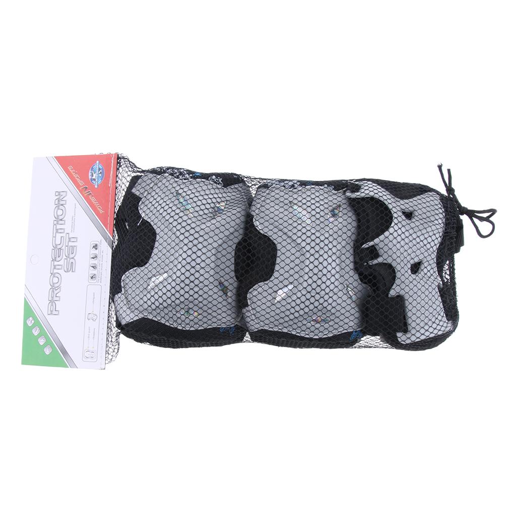 Kids Skate Scooter Cycling Protective Gear Knee Elbow Hand Pads Set Silver