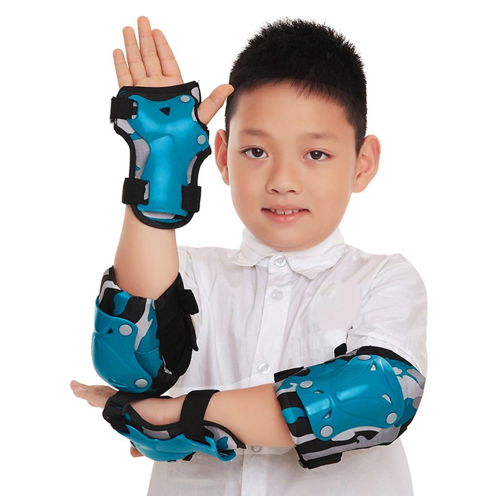Kids Child Skating Scooter Protective Gear Knee Elbow Hand Pads Set Blue M