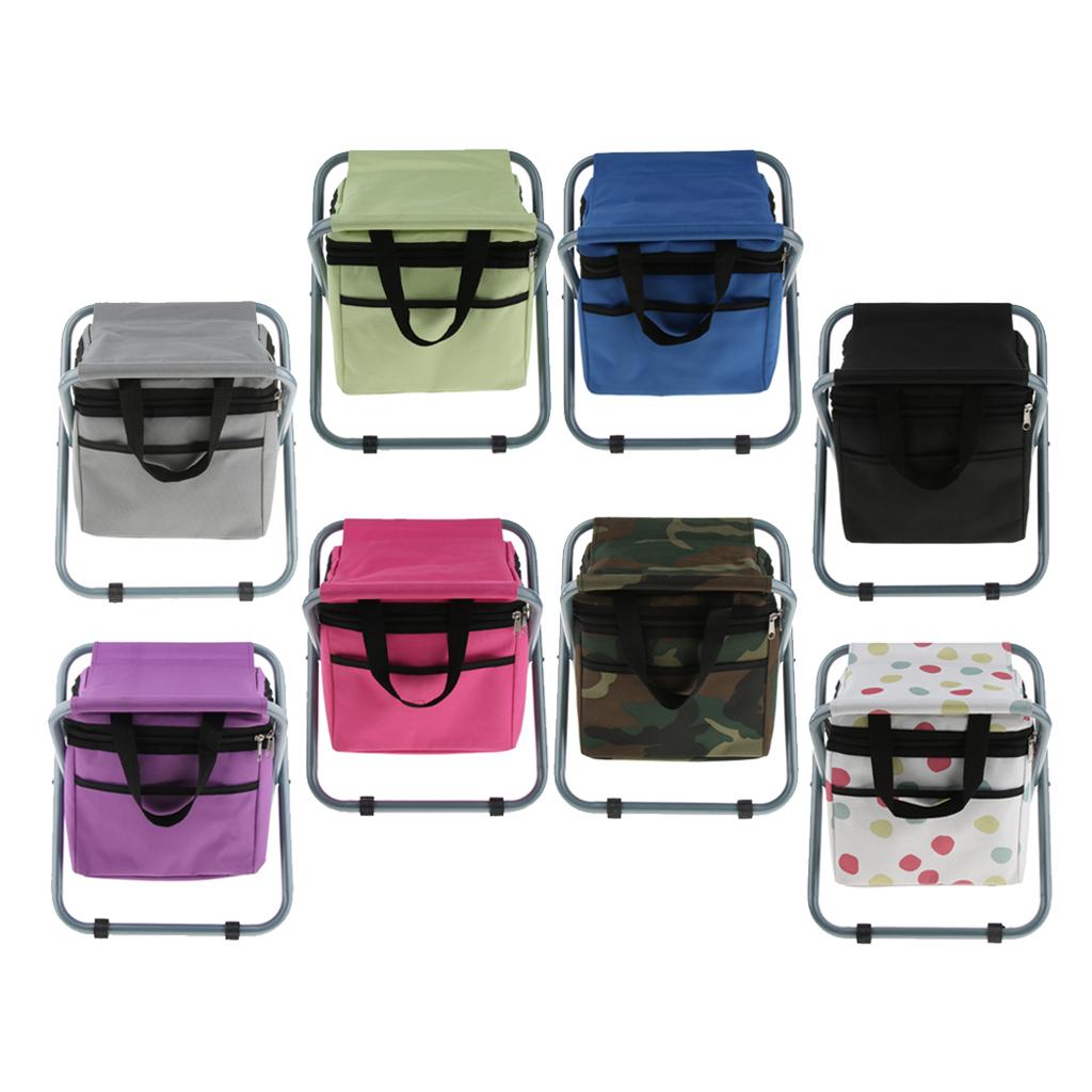 Folding Camping Stool Camping Seat Backpack with Cooler Bag Gray