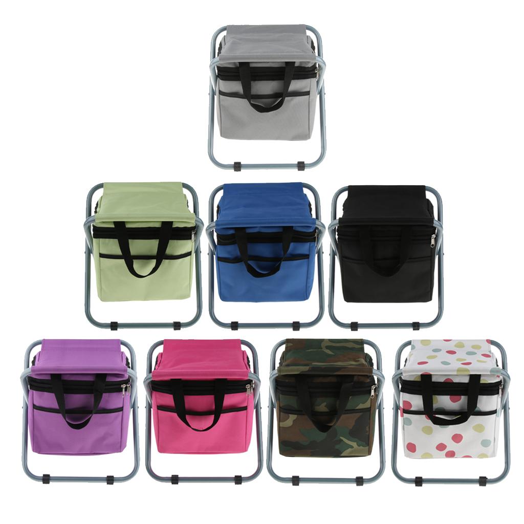 Folding Camping Stool Camping Seat Backpack with Cooler Bag Gray