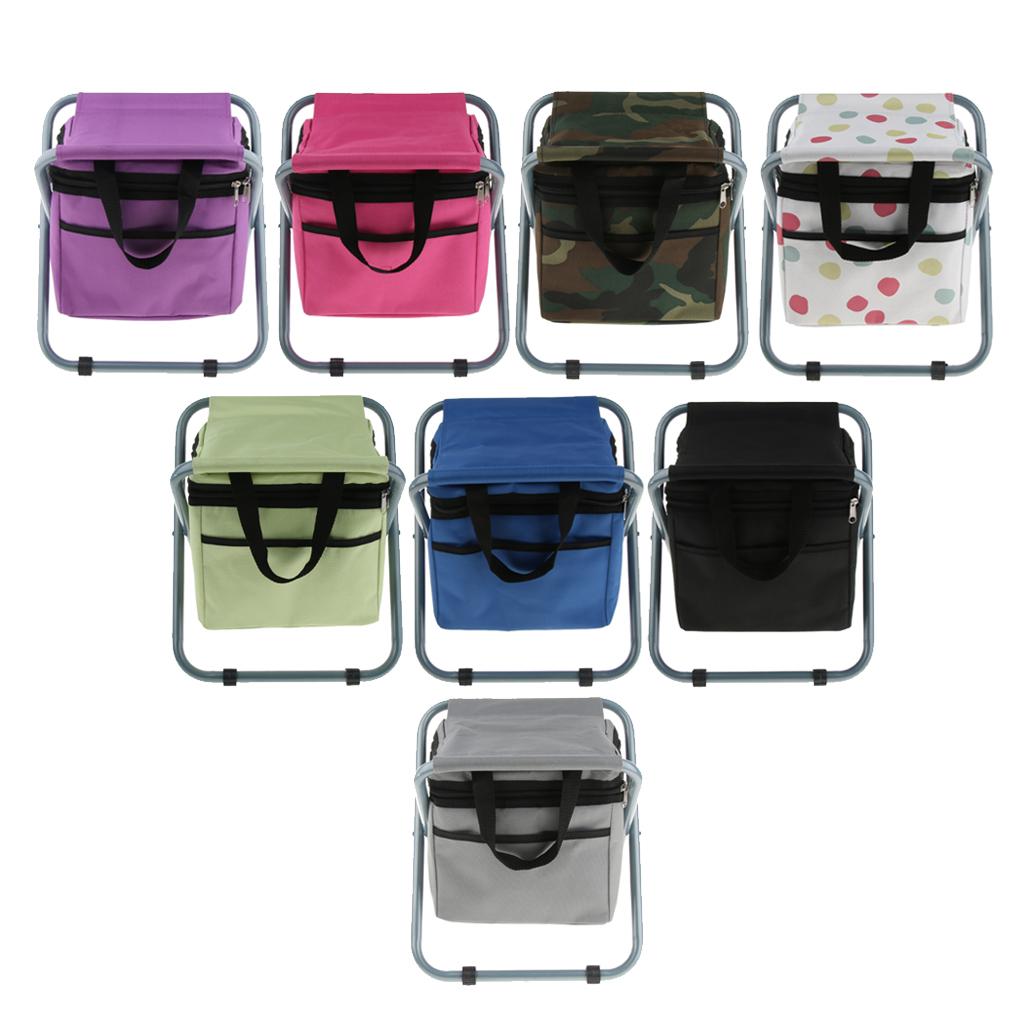 Folding Camping Stool Camping Seat Backpack with Cooler Bag Gray