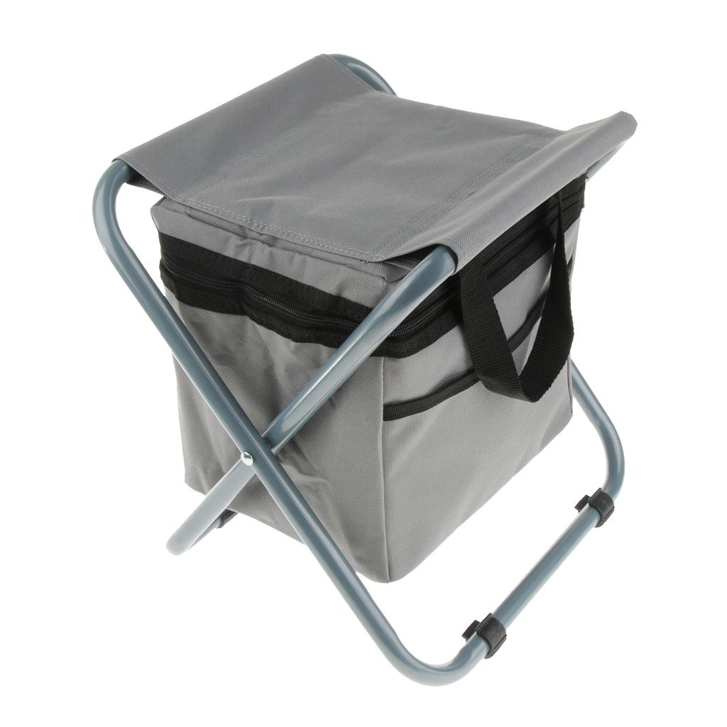 Folding Camping Stool Camping Seat Backpack with Cooler Bag Gray