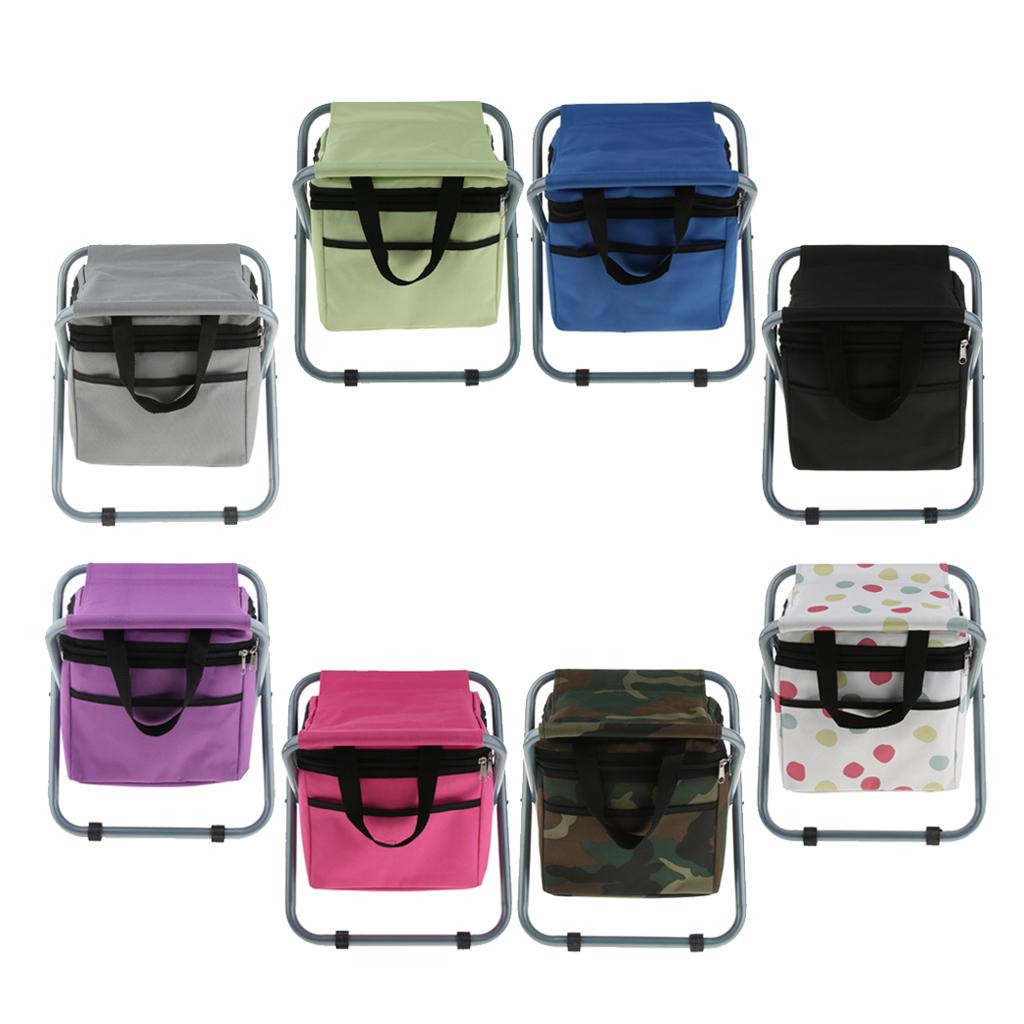 Folding Camping Stool Camping Seat Backpack with Cooler Bag Gray