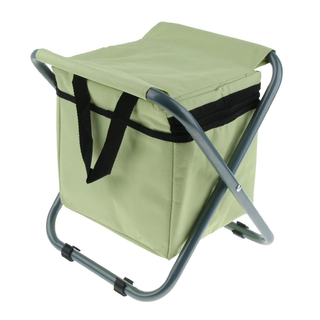 Folding Camping Stool Camping Seat Backpack with Cooler Bag Fruit Green