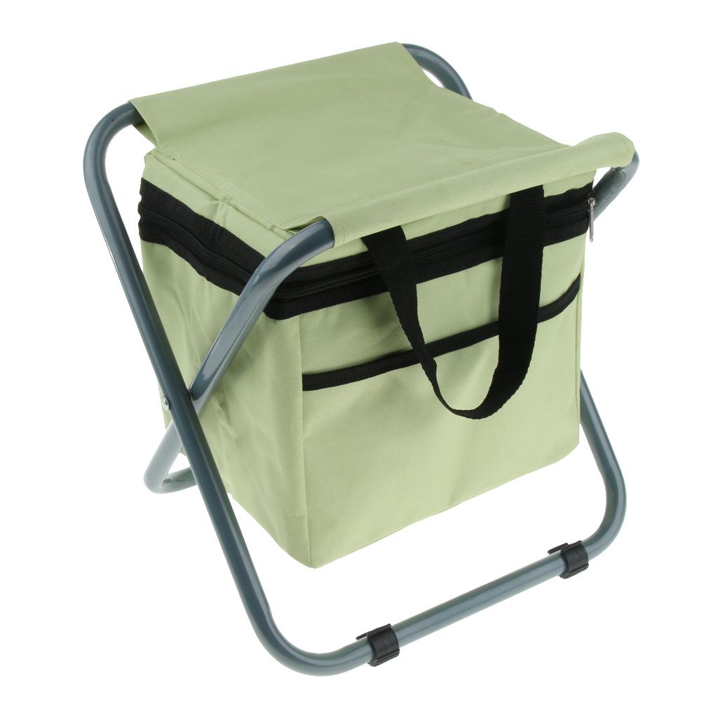 Folding Camping Stool Camping Seat Backpack with Cooler Bag Fruit Green