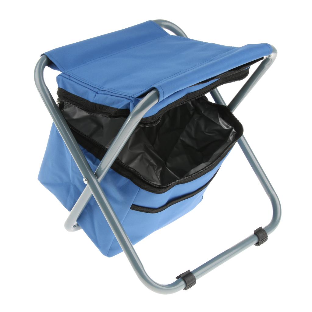 Folding Camping Stool Camping Seat Backpack with Cooler Bag Blue