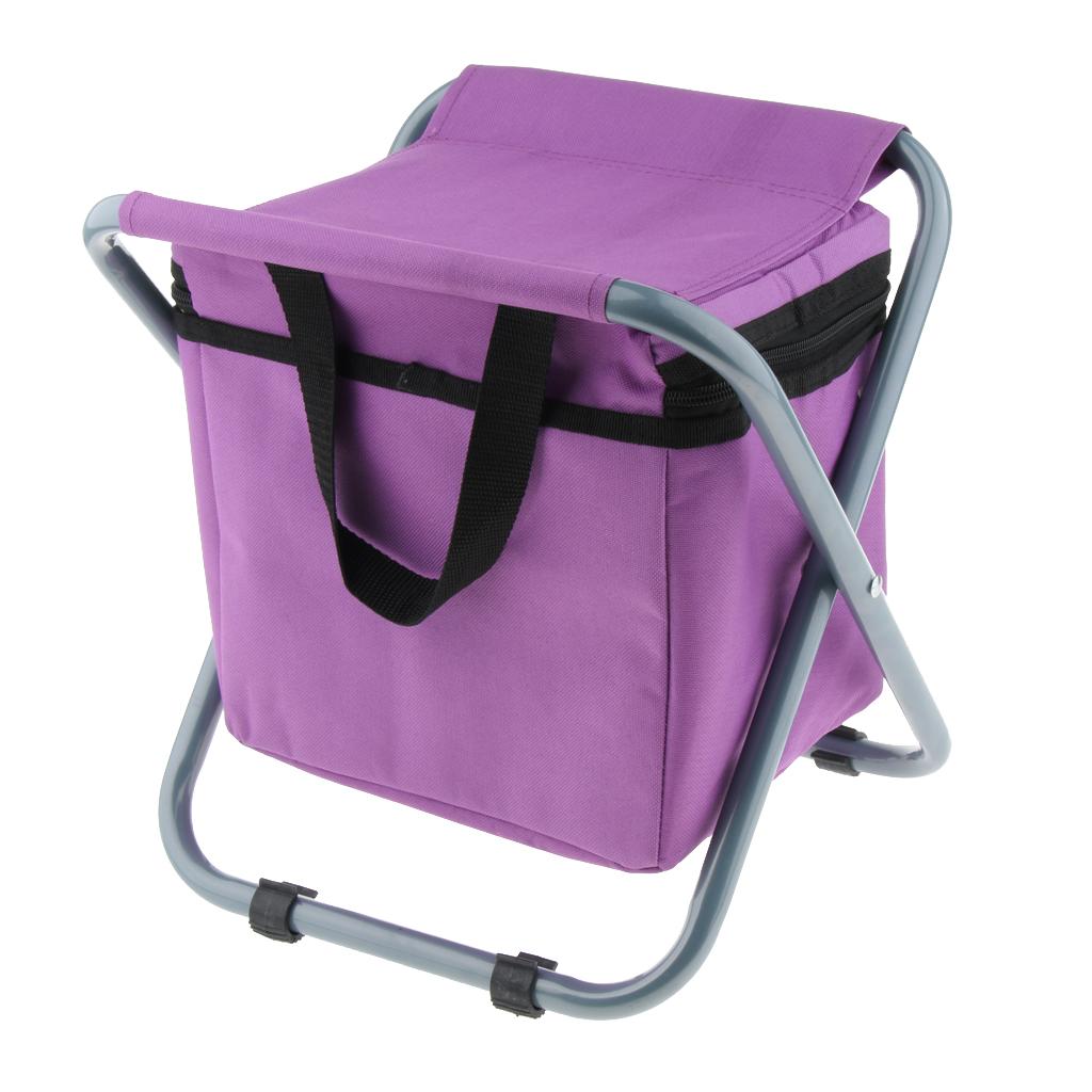 Folding Camping Stool Camping Seat Backpack with Cooler Bag Deep Purple