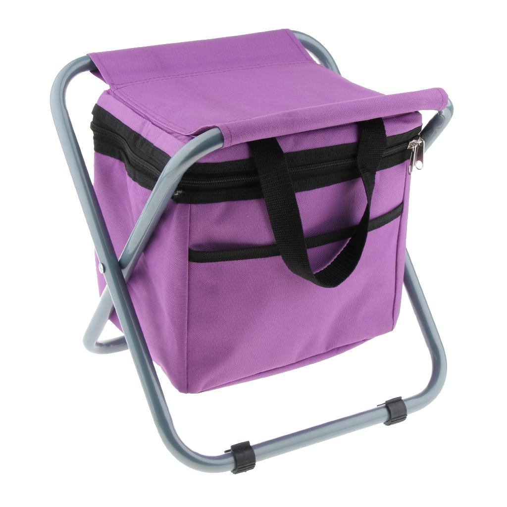 Folding Camping Stool Camping Seat Backpack with Cooler Bag Deep Purple