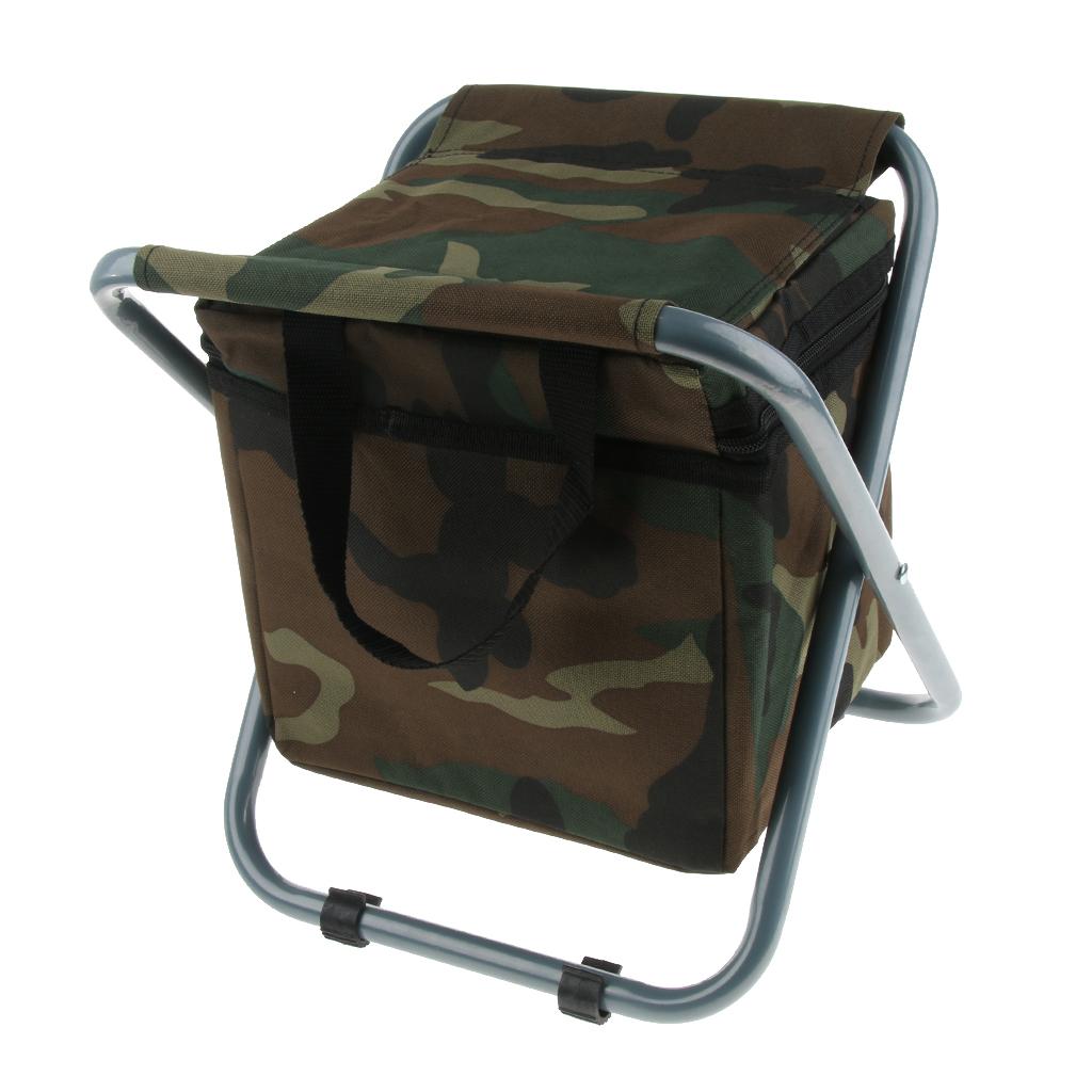 Folding Camping Stool Camping Seat Backpack with Cooler Bag Camouflage