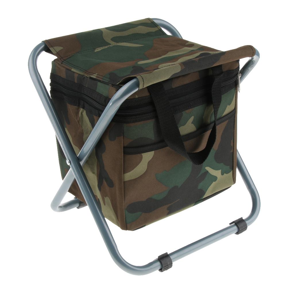 Folding Camping Stool Camping Seat Backpack with Cooler Bag Camouflage