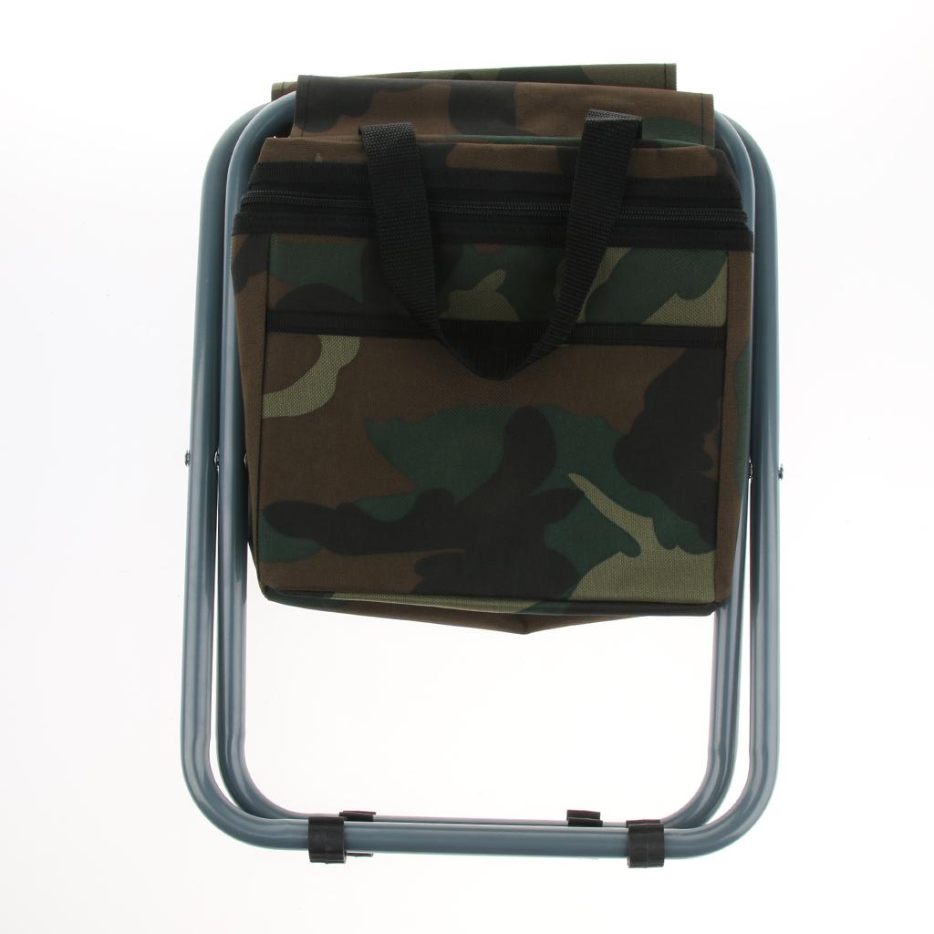 Folding Camping Stool Camping Seat Backpack with Cooler Bag Camouflage