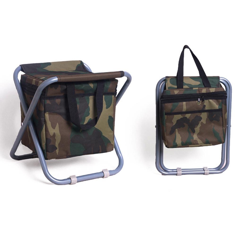 Folding Camping Stool Camping Seat Backpack with Cooler Bag Camouflage