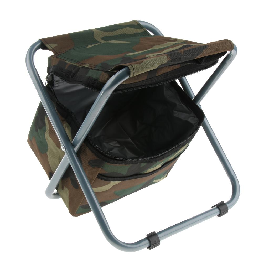 Folding Camping Stool Camping Seat Backpack with Cooler Bag Camouflage