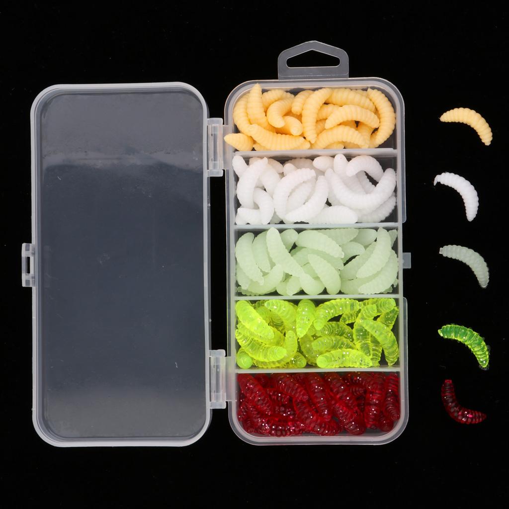 2x125Pcs Fishing Lure Maggot Grub Soft Lure Baits False Worms Beige
