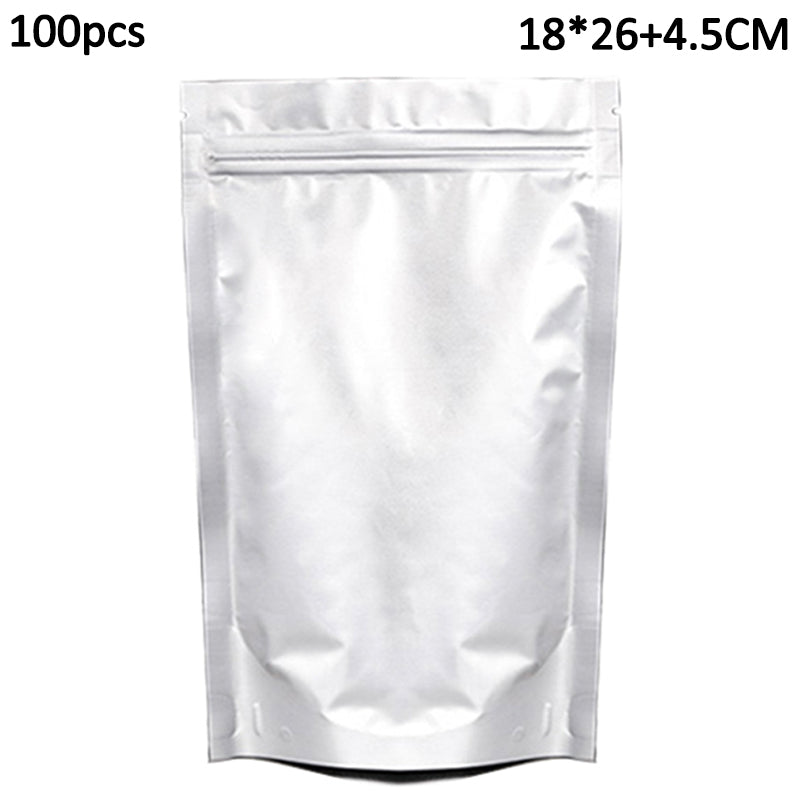 MX-013 100Pcs Pure Aluminum Foil Bags 18x26cm+4.5cm 20C Thick Packaging Pouch Bag Resealable (No FDA, BPA-Free)