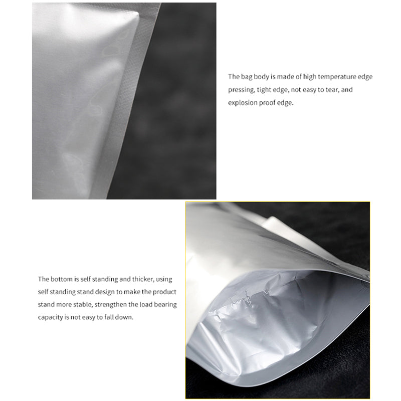 MX-013 100Pcs Pure Aluminum Foil Bags 18x26cm+4.5cm 20C Thick Packaging Pouch Bag Resealable (No FDA, BPA-Free)