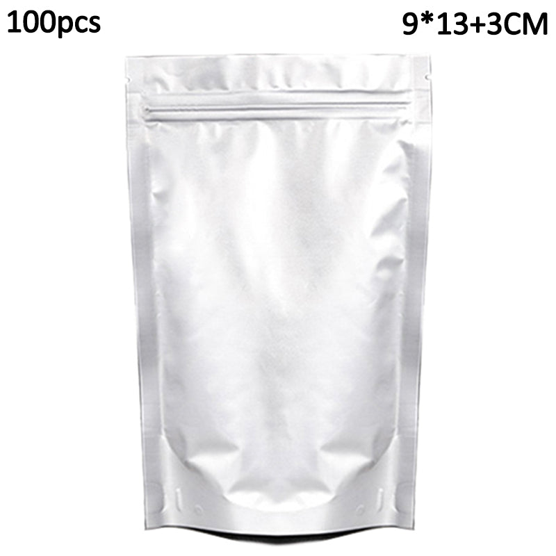 MX-013 100Pcs Storage Bags Pouch 9x13cm+3cm 20C Pure Aluminum Foil Zipper Bags (No FDA, BPA-Free)