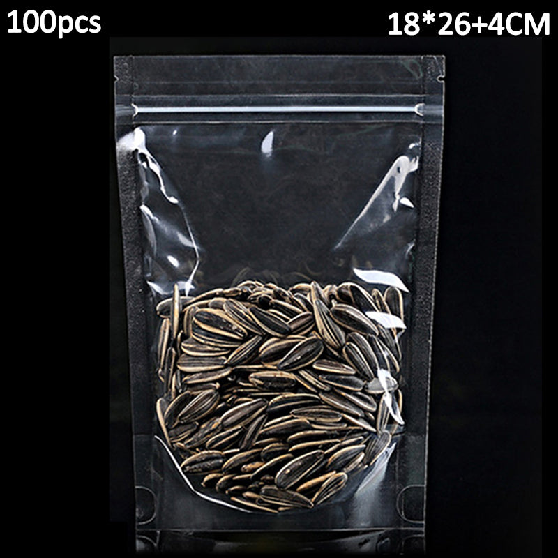 MX-010 100Pcs 18x26cm+4cm Clear Zipper Stand Up Bag 16C Snack Food Tea Packing Pouches (No FDA, BPA-Free)